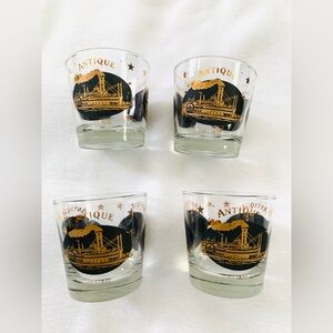Set of Antique Steamboat and Train/Car Design Glasses